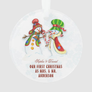 Ornamento Nosso Primeiro Natal Como Sr. & Sra. Cute Snowman