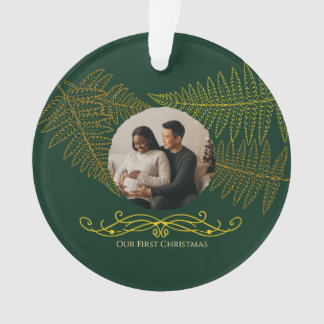 Ornamento Nosso Primeiro Natal Envolvido Elegante Dourado Fe