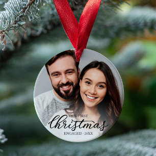 Ornamento Nosso Primeiro Natal Ficado Elegante Roteiro Preto