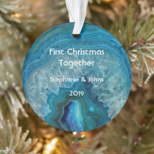 Ornamento Nosso Primeiro Natal Juntos Agate Geode Único