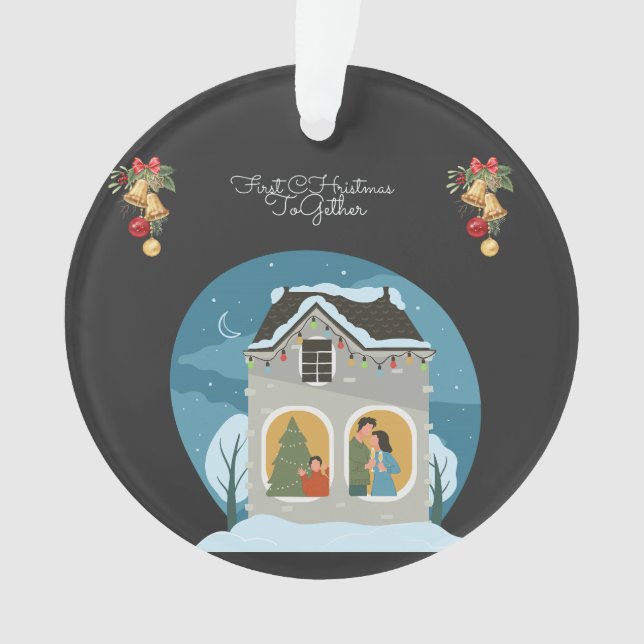 Ornamento Nosso Primeiro Natal Juntos Feriado Familiar (Frente)