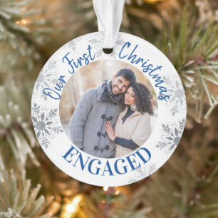 Ornamento Nosso Primeiro Natal Noivo Foto Azul e Prata