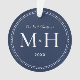 Ornamento Nosso Primeiro Natal Novatos Monograma Marinho Azu
