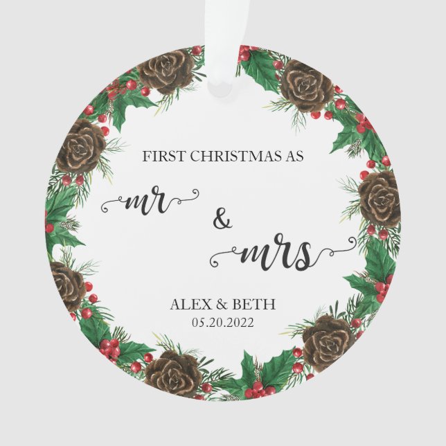 Ornamento Nosso Primeiro Natal Personalizado Comprometidos (Frente)