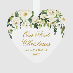 Ornamento Nosso Primeiro Natal Verde Floral FOTO Costas Cora