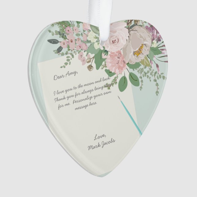 Ornamento Nota de amor pessoal de mensagem personalizada flo (Frente)