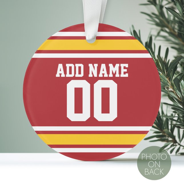 Ornamento Número de Nome Personalizado de Futebol de Jersey  (Personalized Photo Ornament - Sports Jersey Theme)