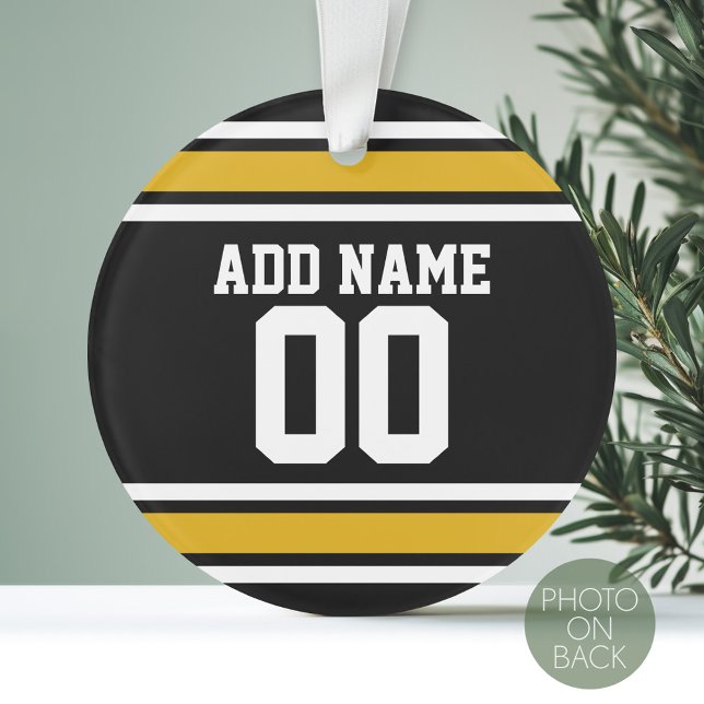 Ornamento Número de Nome Personalizado de Futebol Dourado Ne (Personalized Photo Ornament with a Sports Jersey Design)