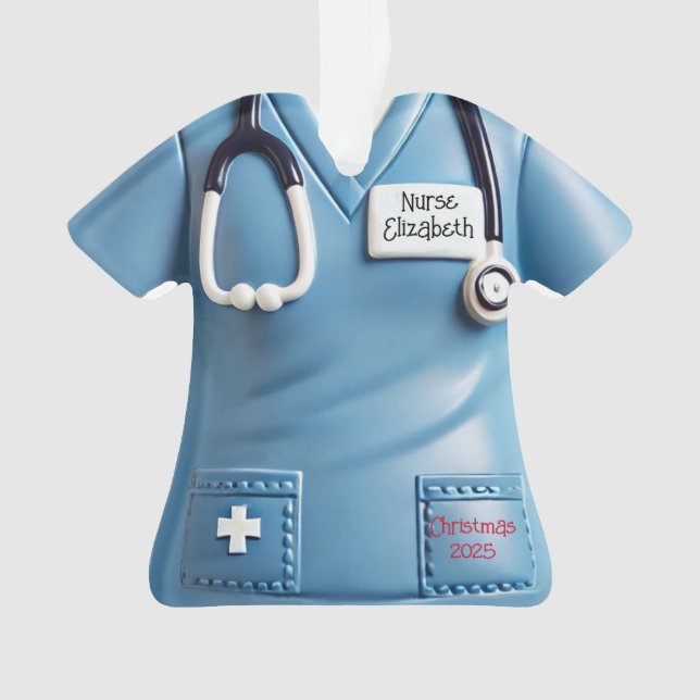 Ornamento Nurses Scrubs Shirt Personalized Christmas Ornamen (Frente)