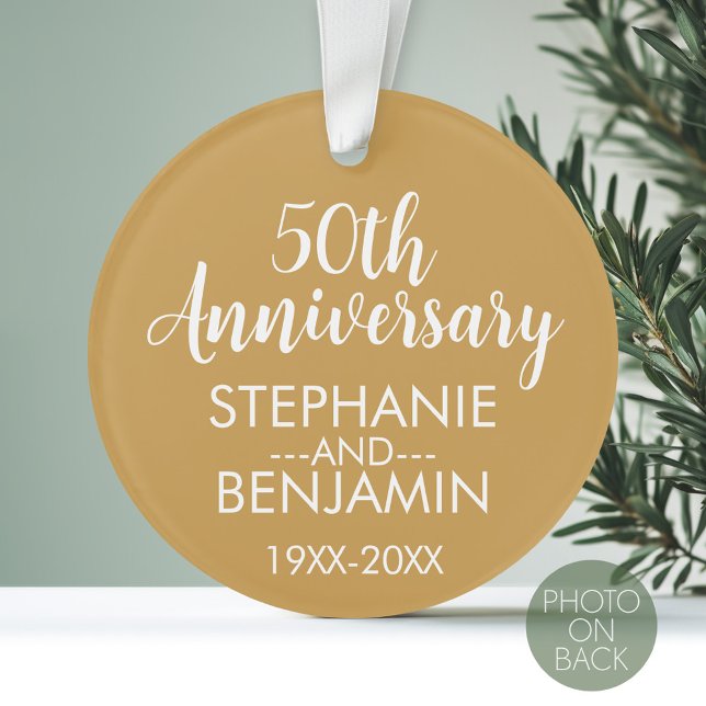 Ornamento O 50º Aniversário De Casamento Pode Editar Dourada (Personalized Wedding Anniversary Photo Ornament)