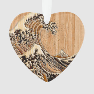 Ornamento O Excelente Hokusai Wave Bamboo Wood Style