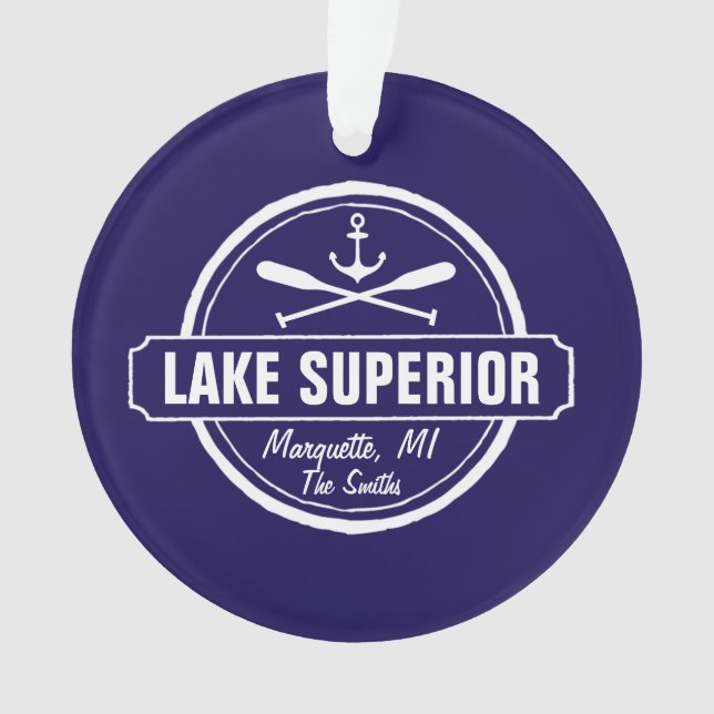 Ornamento O Lago Superior, cidade feita sob encomenda, nome, (Frente)