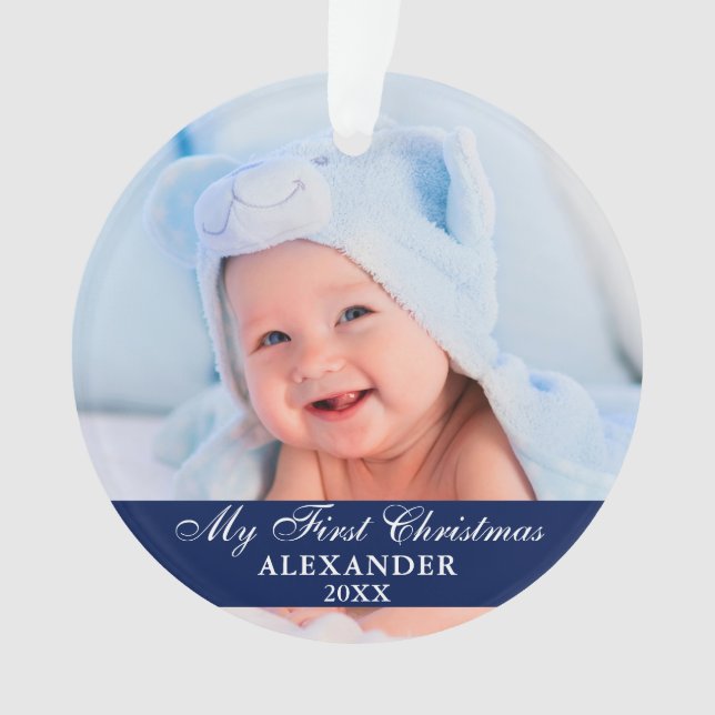 Ornamento O meu primeiro Natal - Foto Azul (Frente)