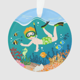 Ornamento O nadador do menino tem uma festa de aniversário