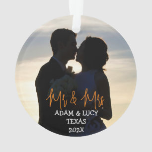 Ornamento O nosso primeiro Natal, Sr. e Sra. madeira recém-c