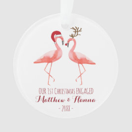 Ornamento O primeiro Natal contratado ou casou flamingos