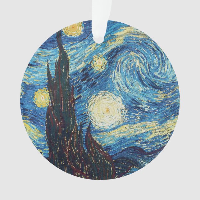 Ornamento Obra-prima Vintage Azul Noite Estrelada de Van Gog (Frente)