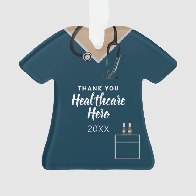 Ornamento Obrigado Saúde Herói Azul Escrupula Personalizado (Frente)