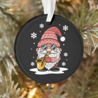 Ornamento Óculos de Sol Saxofone Gnomo de Natal Floco de Nev