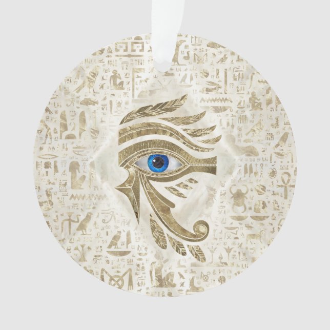 Ornamento Olho Egípcio de Horus - Dourado e pérola (Frente)