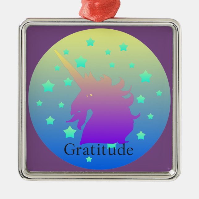 Ornamento "Ombre unicórnio com gratidão por palavr (Frente)