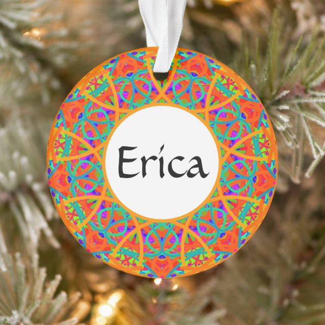Ornamento Orange Mandala Personalizável Boho Christmas (Árvore)