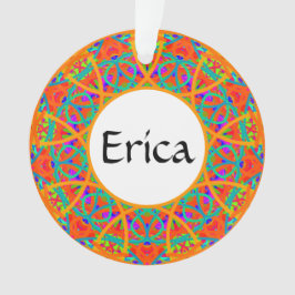 Ornamento Orange Mandala Personalizável Boho Christmas