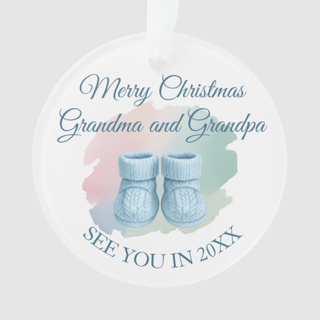 Ornamento Our First Christmas as Grandparents Baby Booties (Frente)
