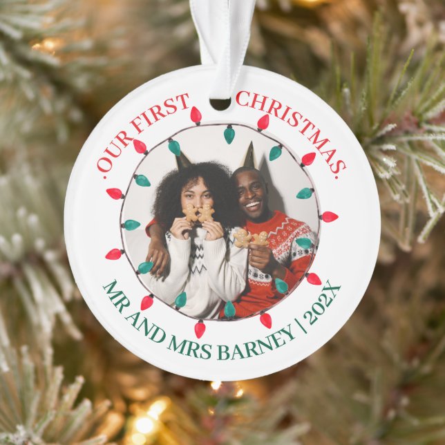 Ornamento Our first Christmas Mr. and Mrs. newlywed elegant (Árvore)