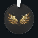 Ornamento Ouro Angel Wings sobre fundo preto<br><div class="desc">Asas brilhantes e ouros anjos sobre fundo escuro. Asas de ouro.</div>