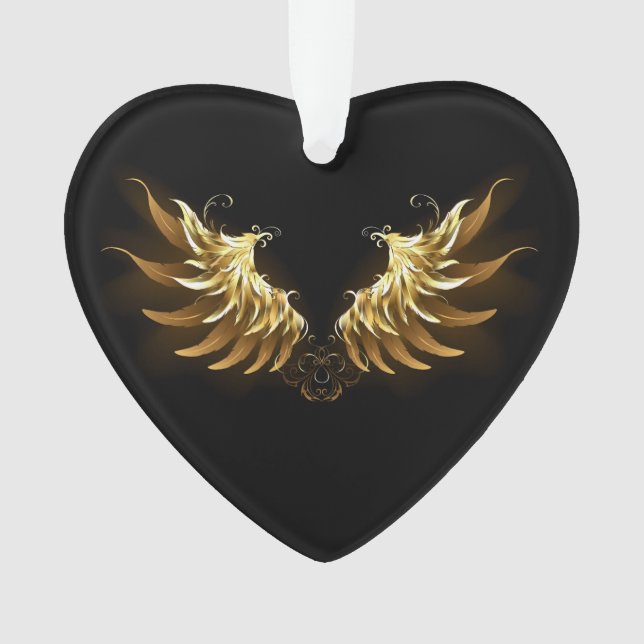 Ornamento Ouro Angel Wings sobre fundo preto (Frente)