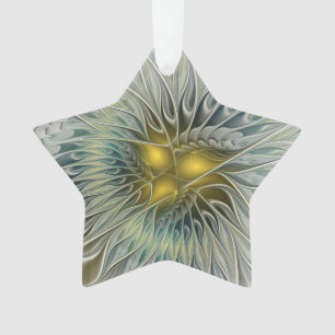 Ornamento Ouro Silver Flower Fantasy Abstrato Estrela Fracta