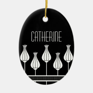 Ornamento Oval Floral de Deco de Arte Negra e Bran