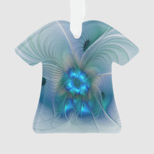 Ornamento Ovinas de Pé, Fractal Turquesa Azul Abstrato