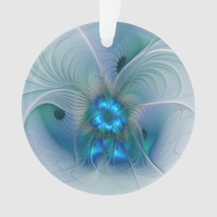 Ornamento Ovinas de Pé, Fractal Turquesa Azul Abstrato