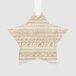 Ornamento Padrão Africano Dourado Tribal Trendy White