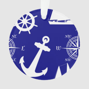 Ornamento Padrão Branco Azul Marinho Náutico