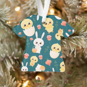 Ornamento Padrão contínuo de adoráveis coelhinhos e pintinho