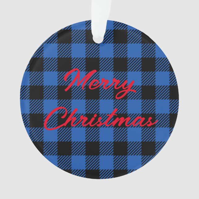 Ornamento Padrão de Buffalo Verificado Preto e Azul (Frente)