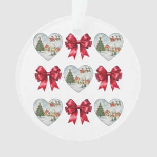 Ornamento Padrão de Coração e Laços da Coquete de Natal