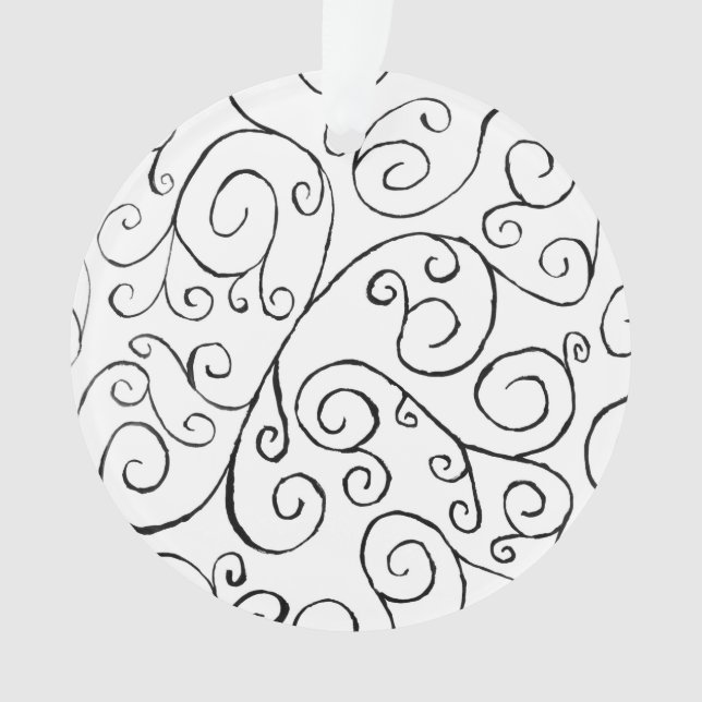 Ornamento Padrão de Curva Preta Pintado à Mão em Branco (Frente)