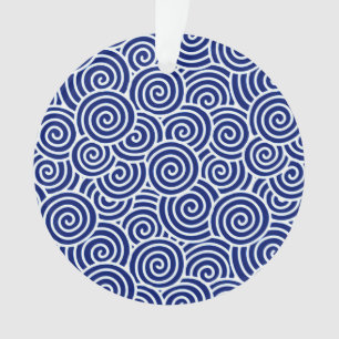 Ornamento Padrão de espiral japonês - marinho azul e branc