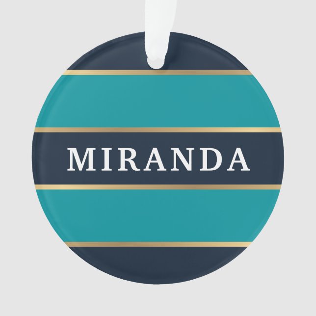 Ornamento Padrão de Faixa Dourada Azul do Marinho Negrito (Frente)