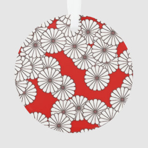 Ornamento Padrão de flores do Art Deco - branco em vermelho