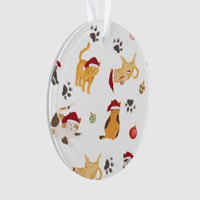 Ornamento Padrão de Gato de Férias Fofo (Frente)