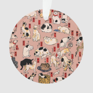 Ornamento Padrão de Gato Ukiyo-e Japonês Vintage: Kuniyoshi
