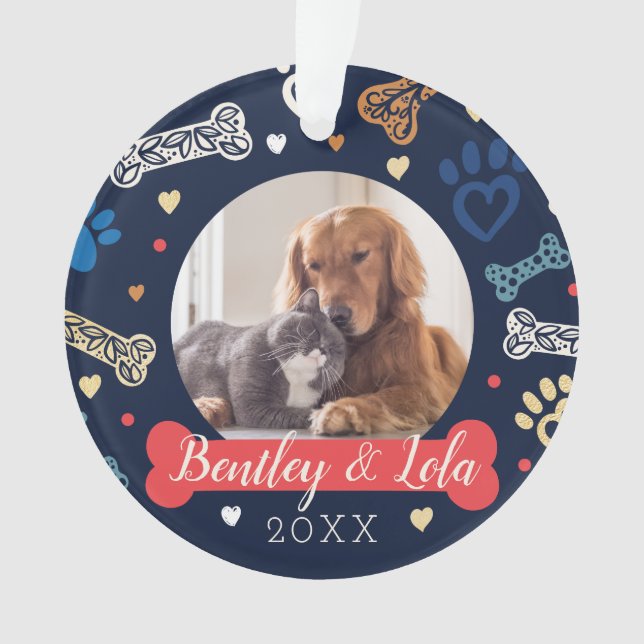 Ornamento Padrão de impressão de pata e ossos | Foto de Anim (Frente)