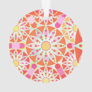 Ornamento Padrão de mandala, vermelho de coral, rosa, ouro