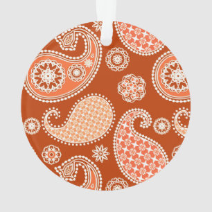 Ornamento Padrão de Paisley, tangerina laranja e branca