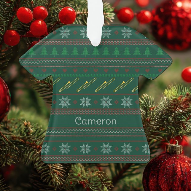 Ornamento Padrão de Suéter de Natal de Trombone Engraçado Pe (Criador carregado)